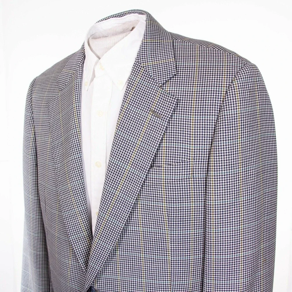 Hickey Freeman‎ Mens 40R Plaid Houndstooth Blazer Sports Coat Suit Jacket